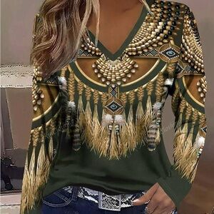 Tribal Print V-Neck Top Sz XL NWT